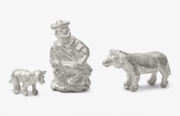 Weihnachtskrippe: Hirte und Schafe, Silber, 750er Gold