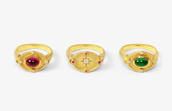 Klassische Ringe: Turmalin, Diamant, Smaragd, 750er Gold