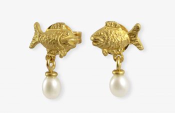 Tier-Ohrringe: Fisch, Perle, 750er Gold