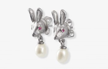 Tier-Ohrringe: Hase, Silber. Perle, Saphir