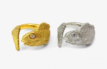 Tier-Ringe: Fischring, 750er Gold, Silber