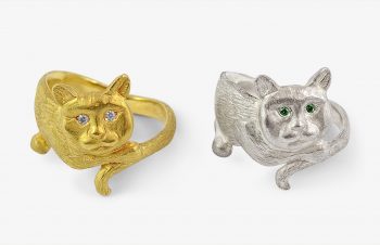 Tier-Ringe: Katzenring, 750er Gold, Silber