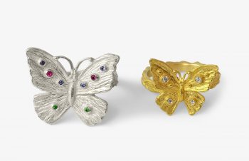 Tier-Ringe: Schmetterlingring, Silber, 750er Gold