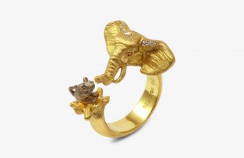 Tier-Ringe: Elefant und Maus, 750er Gold, Diamanten