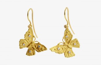 Tier-Ohrringe: Schmetterling, 750er Gold, Diamanten