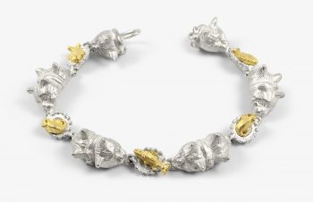 Tier-Armbänder: Katzen mit Napf, 750er Gold, Silber