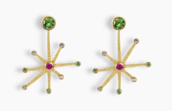 Stern-Ohrhänger, 750er Gold, Diamanten, Tansanit, Saphier